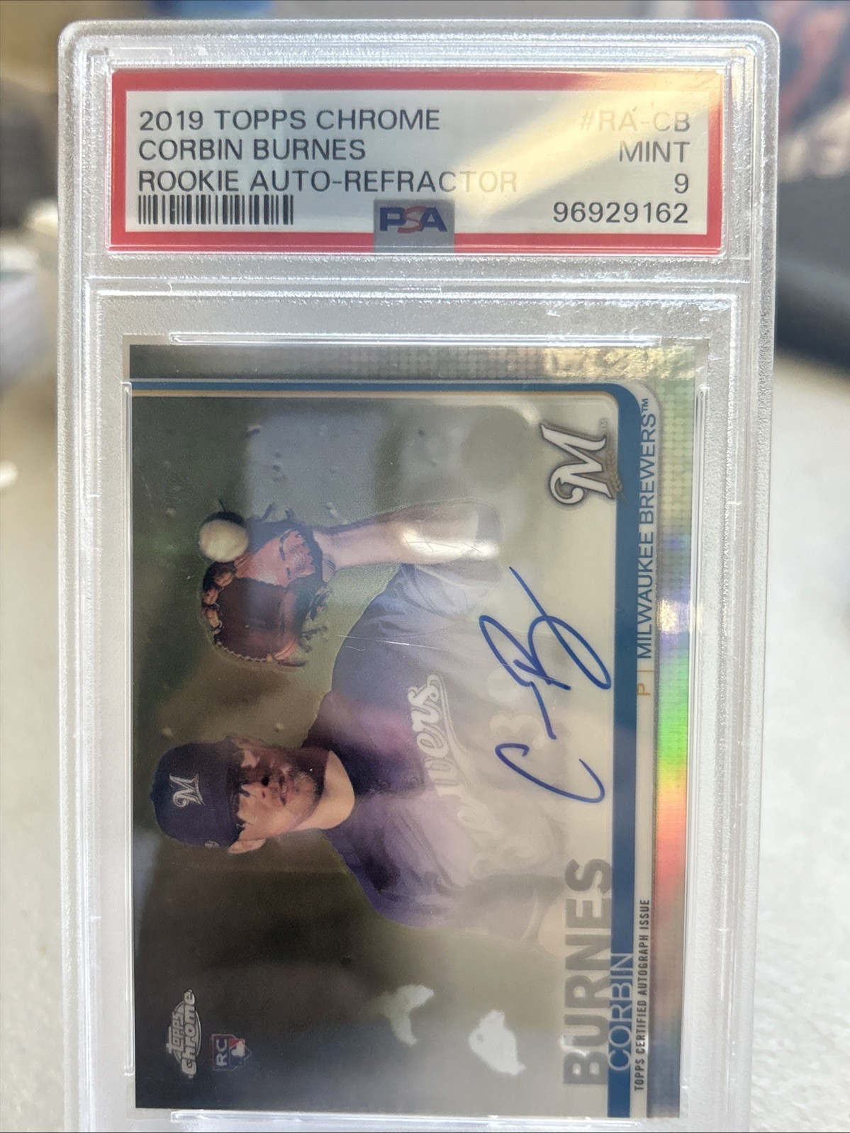 2019 TOPPS CHROME ROOKIE AUTO REFRACTOR #RA-CB CORBIN BURNES RC #/499 PSA 9