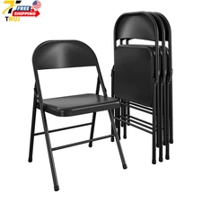 All Steel Metal Folding Chair Double Braced Black (Set of 4)