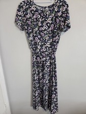 Womens Dress Chaps Size L Floral Flowing Waisted Short Sleeve Midi Length
