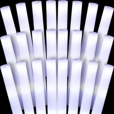 Liliful 24 Pcs LED Foam Sticks Bulk White Light up Sticks Flashing Glow Baton...
