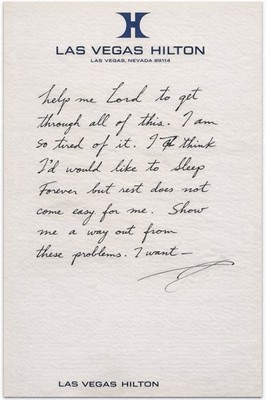 Elvis Presley Handwritten Note Las Vegas Hilton Letterhead Reproduction