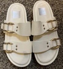 Dolce Vita Cici Sandals Double Strap Gold Buckles Chunky Platform White Sz 7.5