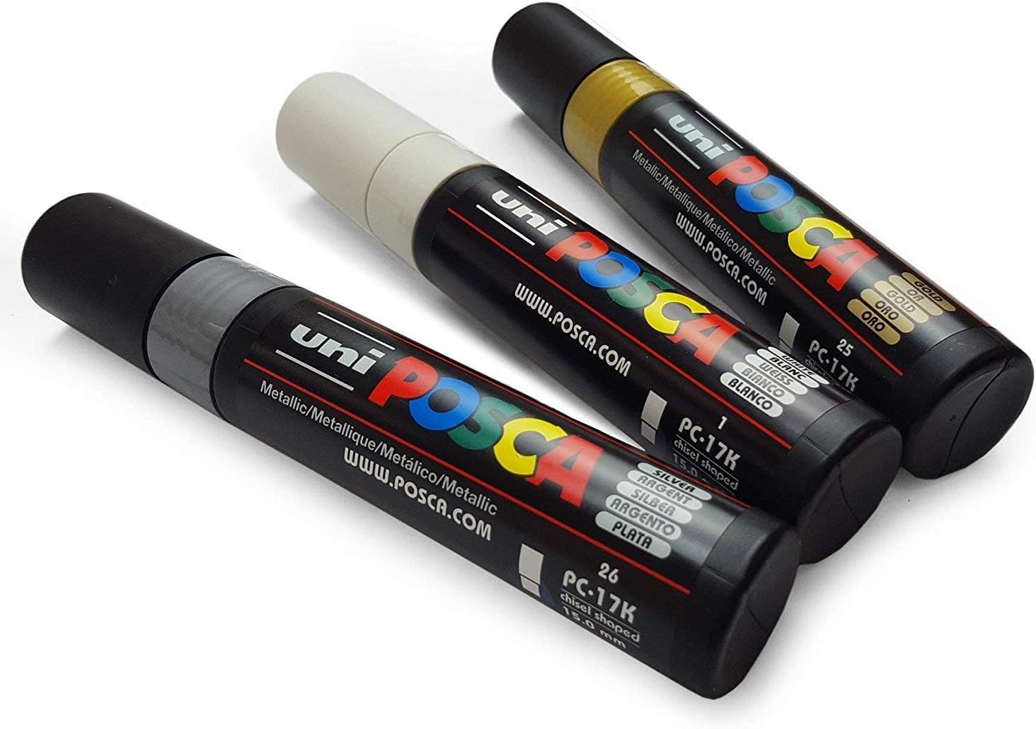 Uni Posca PC-17K Paint Marker Chisel Water Based Extra Broad Gold Silver & White