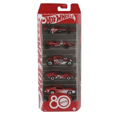 Mattel Hot Wheels Vehicles 5-PACK - 80th ANNIVERSARY RUBY RED (Twin Mill + 4)