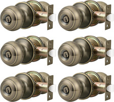 Antique Brass Round Ball Door Knob Lockset - Keyed Alike, Set of 6