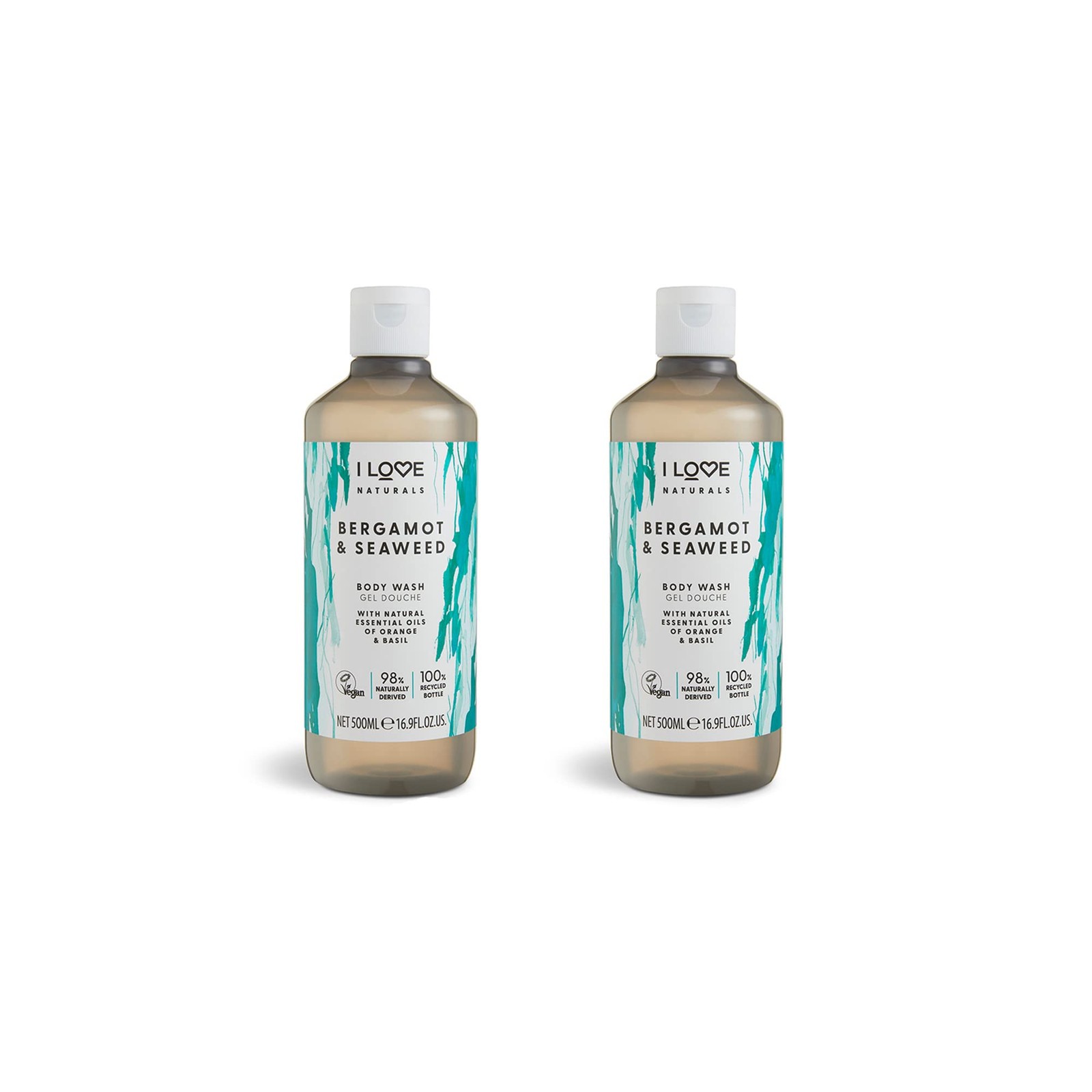 I Love Naturals Bergamot Seaweed Body Wash 2 x 500ml with Natural Essential Oils