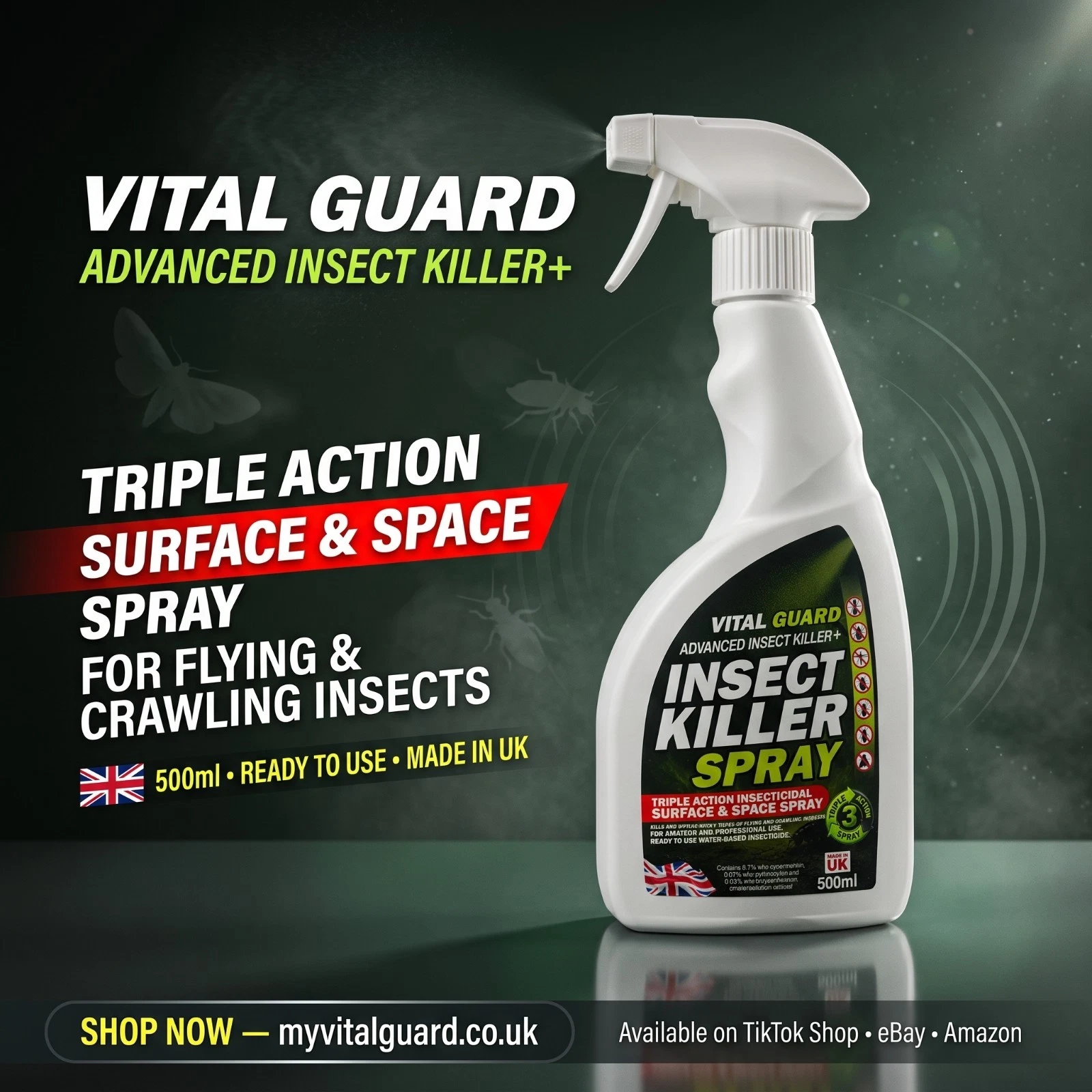 Vital Guard Insect Killer Spray Bottle Front UK Made