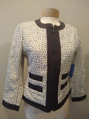 NWT $745 VINTAGE PER SE size 2 VINTAGE BLACK WHITE QUILTED GRAPHIC JACKET