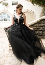 Black Wedding Dress Gothic Style 3 D Flowers Wedding Dress Size 16 Zipper Back