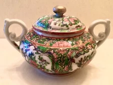 ~Antique 19th C Chinese Export Porcelain Covered Sugar Bowl -Famille Rose Canton