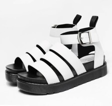 WHITE FAUX LEATHER  ON TREND 3 STRAP GLADIATOR SANDAL FOOTBED WITH BUCKLE