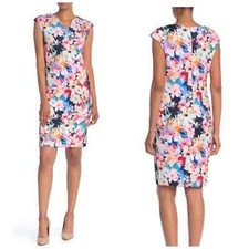T TAHARI Watercolor Floral Sheath Dress NWT SMALL