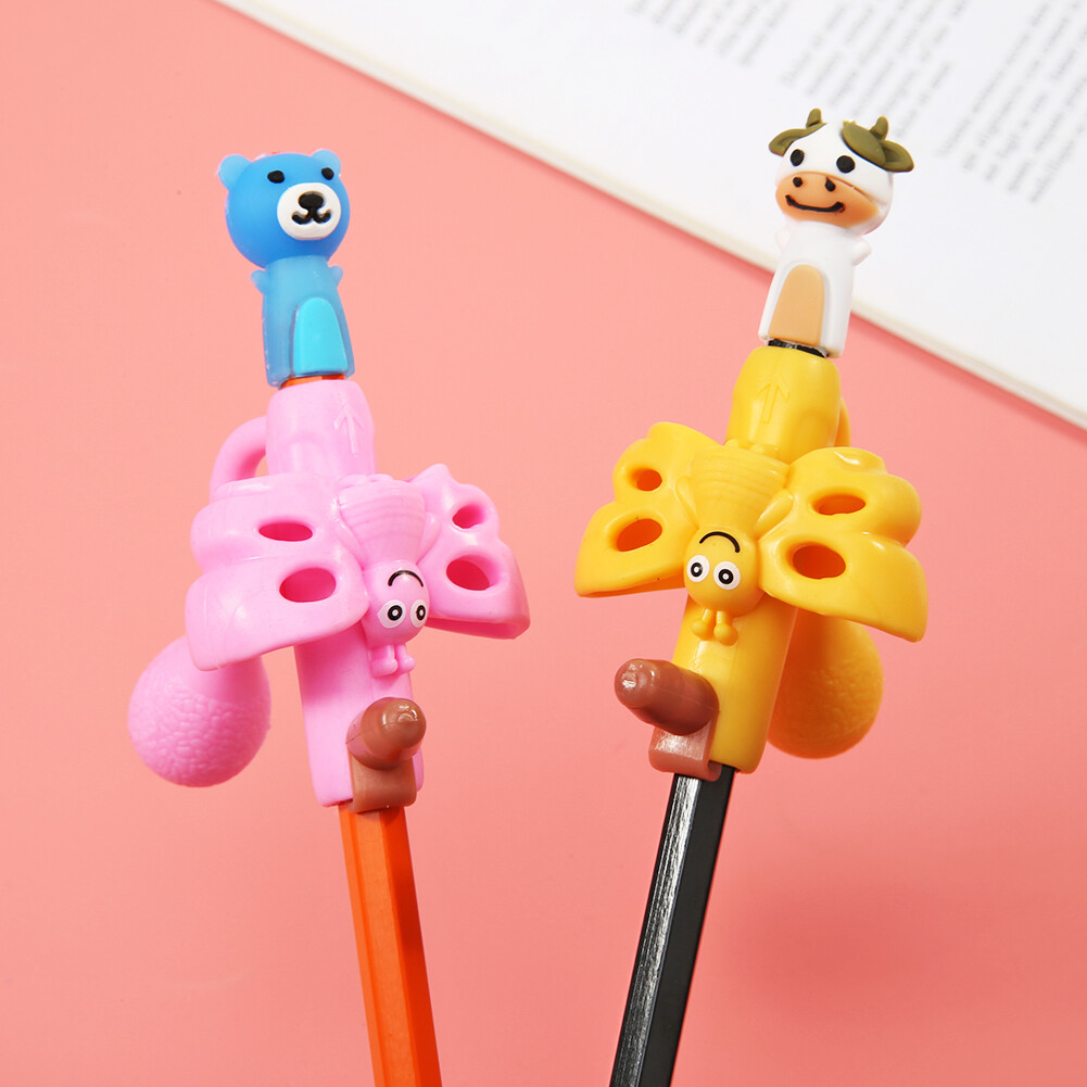 Kids Writing Pencil Holder Rubber Children Pen Aid Grip Tools Set (Red