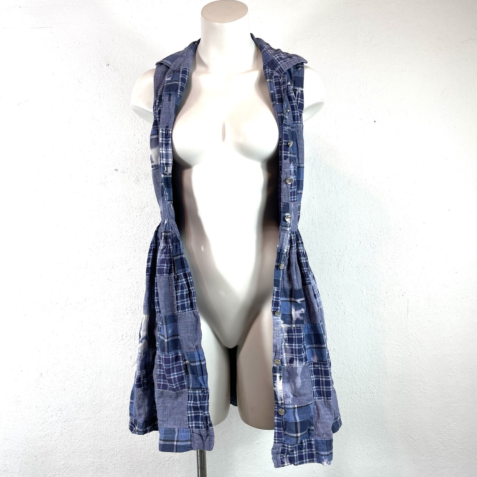 1990s Laundry Patchwork Chambray Plaid Sleeveless… - image 5