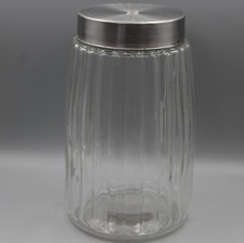 Glass Ribbed Canister Jar With Silver Lid