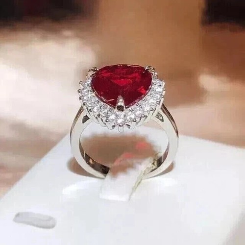 AAA 3.80 Ct Heart Cut Natural Ruby Diamond Engagement Ring 14K White Gold Solid - Picture 4 of 6