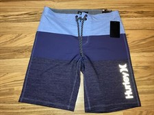 HURLEY Colorblocked Blue Gray Board Shorts Swim Trunks 28 Mens  45 New Tags