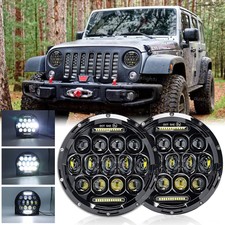 Pair 7 Inch Led Headlights Highlow Drl For Jeep Wrangler Jk Tj Lj Cj 1997-2018
