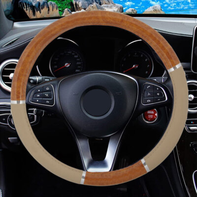Light Wood Car Steering Wheel Cover Accessories For Good Grip Beige Syn Leather