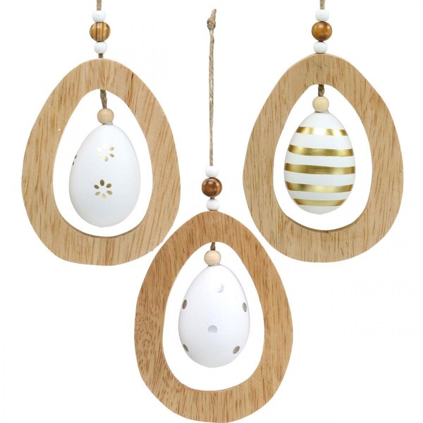 Osterei Zum AufhäNgen Muster Deko Eier Ostern FrüHling Kunststoff Holz 12Cm 3St-image