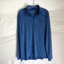 Under Armour Mens Blue 1/4 Zip Long Sleeve Polyester Shirt Size Large