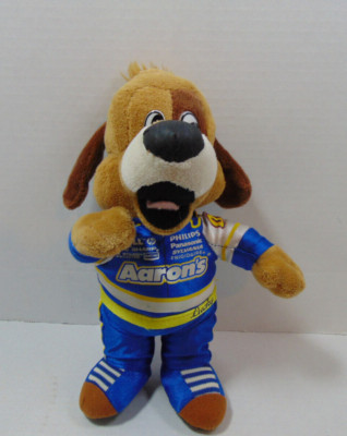 Aarons Maskottchen Hund Glück Plüschtier NASCAR Rennanzug 9 Zoll groß Laden Werbung