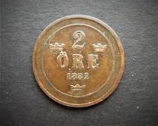 SWEDEN BRONZE 2 ORE 1882  / SNIFF'S  ANCIENT COINS T-4