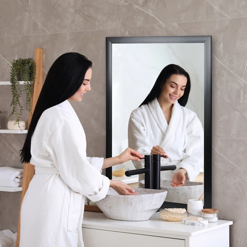 Bathroom Wall Mirror Vanity Mirror with Frame for Home Decor Round/Rectangular - Picture 30 of 40