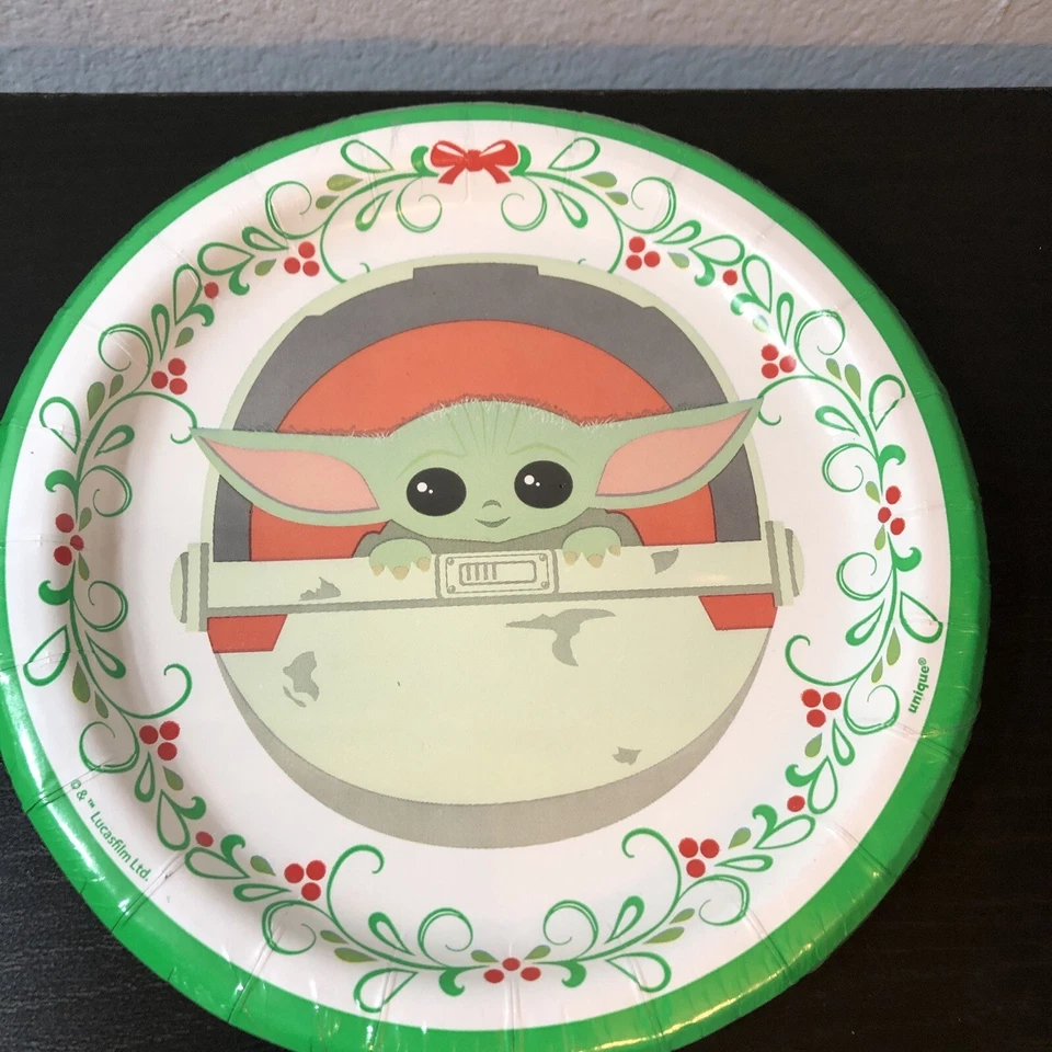 Детские обеденные и десертные тарелки салфетки и 2 пластиковые чашки Baby Yoda Star Wars праздник - Изображение 3 из 4