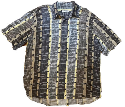 Georg Roth Germany Geometric Design Shirt Rayon Grays Browns & Gold Size XL Vtg