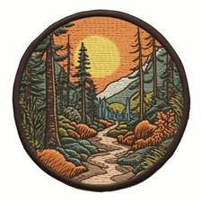 Mountain Sunset Patch Iron-on Applique Decorative Nature Badge Lake Forest