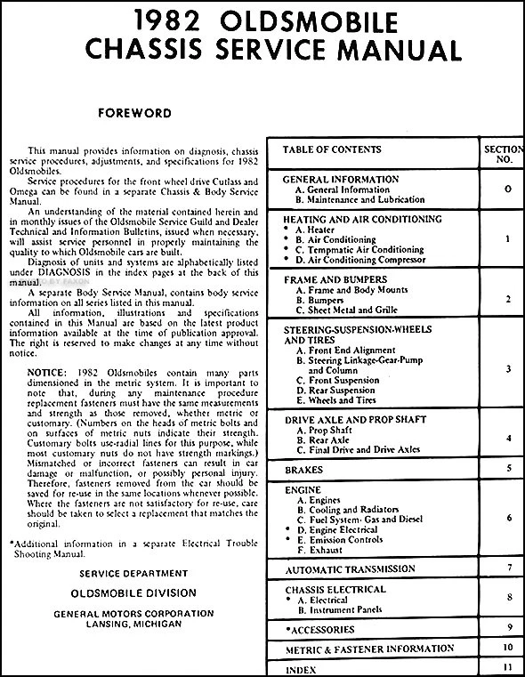Olds 1982 manual de taller de reparación Delta 88 98 Toronado Cutlass Supreme 82 Oldsmobile Foto 2 de 2