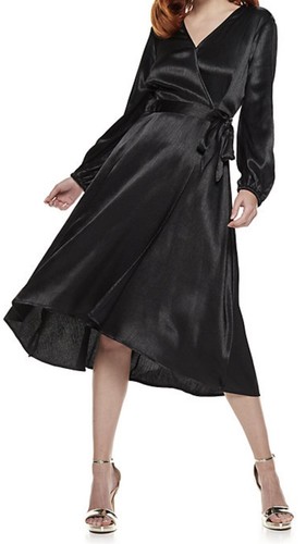 Black Satin Midi Wrap Dress XXL | eBay