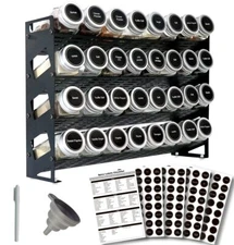 4 Tier Spice Rack Organizer With 32 Square Spice Jars And 160 Spice Labels Set F