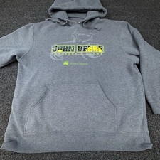 John Deere Hoodie Mens Large Gray Drawstring Tractors And Plows Long Sleeve