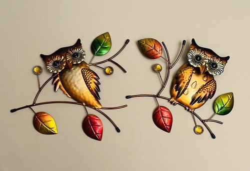 Pair Of Metal Owl Branch Wall Decor Indoor/Outdoor Home Decor