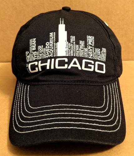 Chicago IL Skyline Black Baseball Hat Cap Adjustable Hook&Loop Cotton Adult