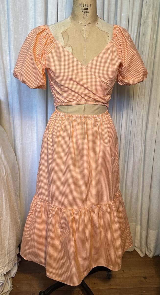 Sim&sam Womens Orange+White Check Midi Dress Sz S NWT