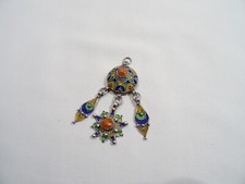 ANCIEN BIJOU PENDENTIF ETHNIQUE KABYLE BERBERE ARGENT CORAIL EMAUX ETHENIC