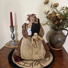 Primitive Rag Doll and Kitty Cat Baby Doll Attic Antique Old