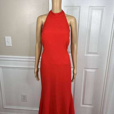 Calvin Klein Sheath Dress 14 Red Sleeveless Halter Full Length Formal  Stretch | eBay