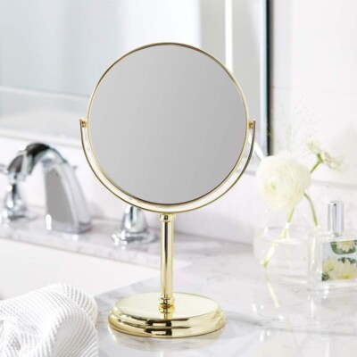 NEW Tabletop Mount Round Vanity Mirror, 1X/5X Magnification 7.2''L X 4.92''W GOLD