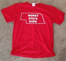 Red White Nebraska Worst State Ever Novelty T-Shirt Medium Corn Huskers