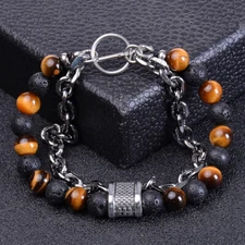 Men's Black Hematite Lava Rock Bead Bracelets Fashion Classical Chain Bracelets