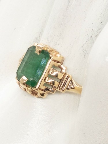 Vintage 1940s IOFY $3000 2ct Colombian Emerald 10k Yellow Gold Ring - Picture 3 of 7