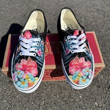 Hawaiian Tropical Floral Pattern on Black Van...