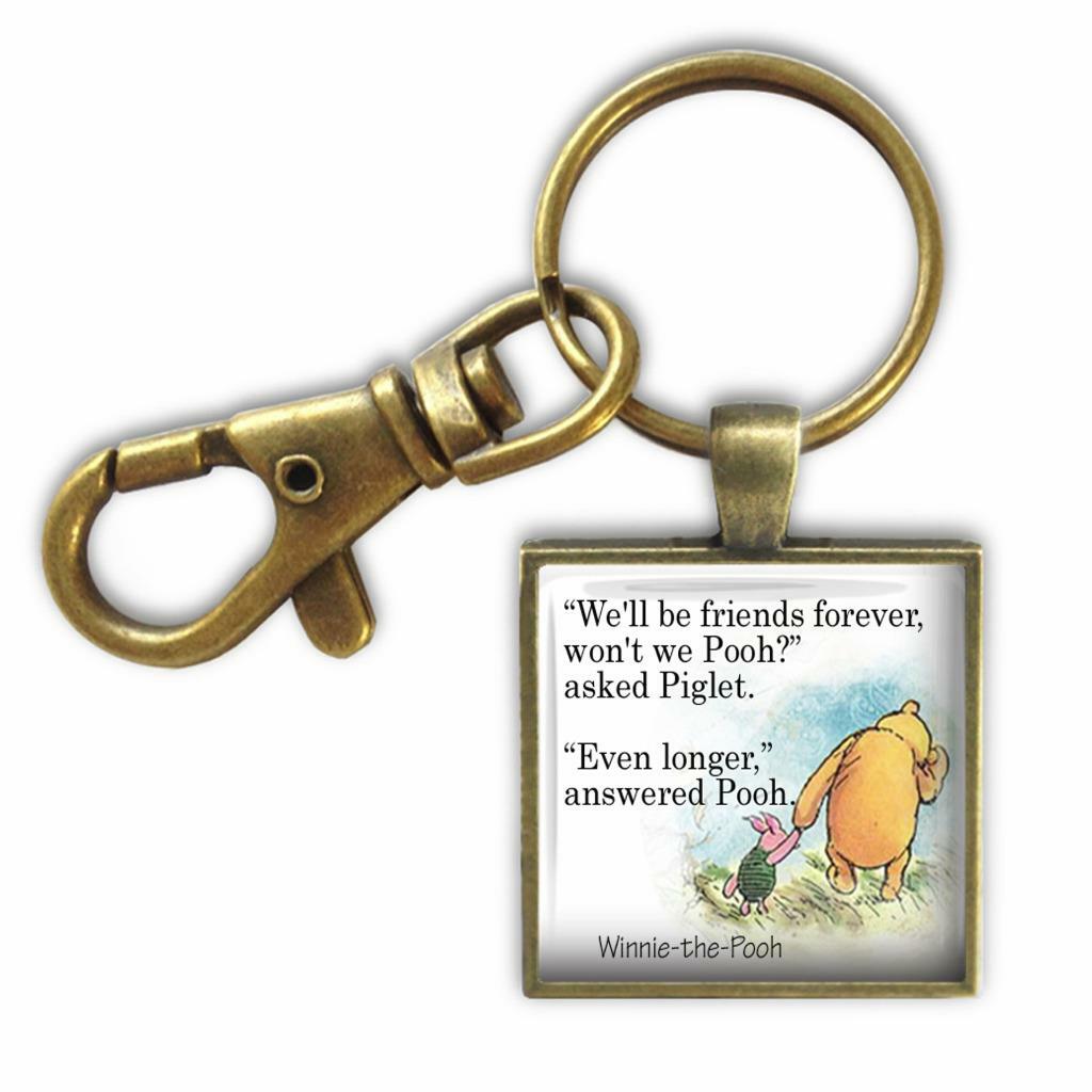 Winnie the Pooh Quote Friends Forever Piglet Glass Top Key Chain Handmade  Gift