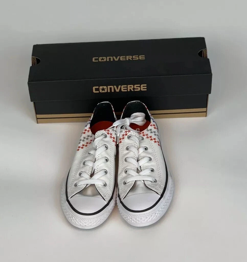 SNEAKERS CONVERSE ALL STAR TAGLIA 2 OX AMERICANA STARS CON SCARPE IN TELA BIANCA