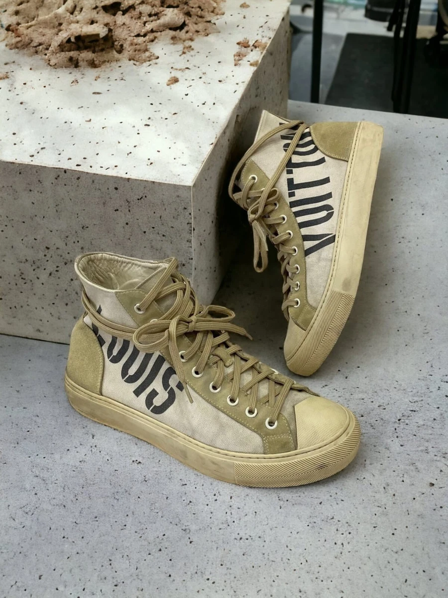 LOUIS VUITTON MENS SHOES TATTO SNEAKER BOOT 'CREAM LOUIS' SNEAKERS SIZE 7.5  US