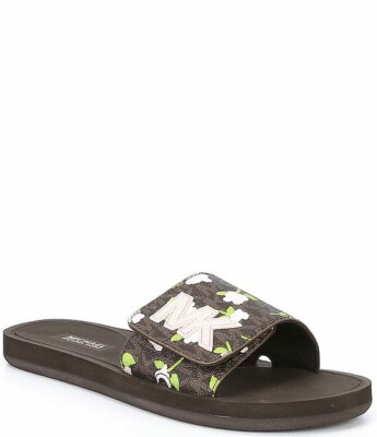 Michael Kors MK Slides Brown MK Logo Floral. Women's Size 10 NEW IN BOX